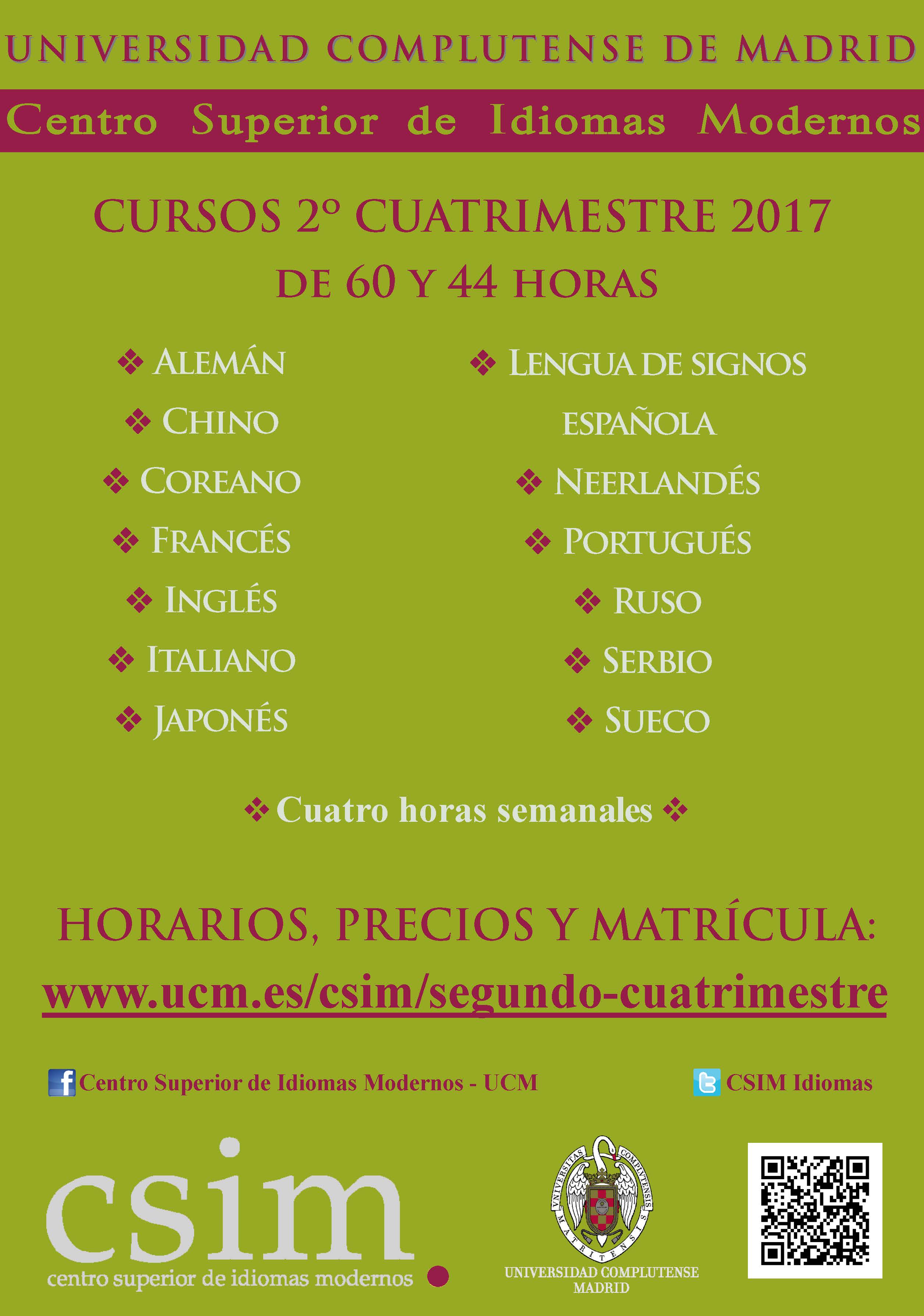 oferta del CSIM para los cursos de idiomas para este segundo cuatrimestre 2016/2017