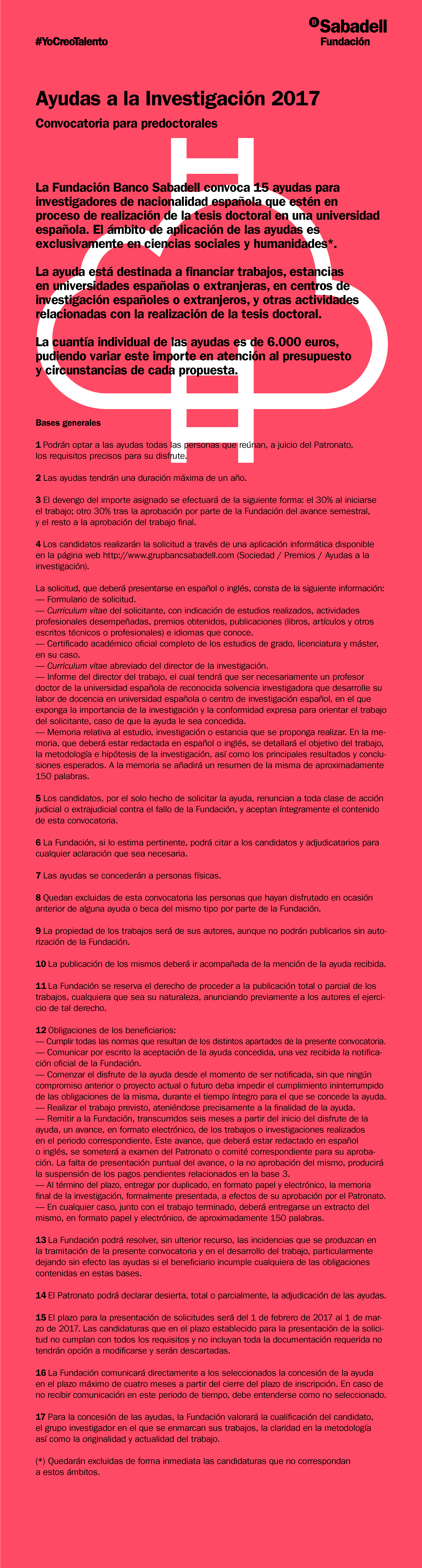 APERTURA CONVOCATORIA AYUDAS PREDOCTORALES A LA INVESTIGACIÓN FUNDACIÓN BANCO SABADELL