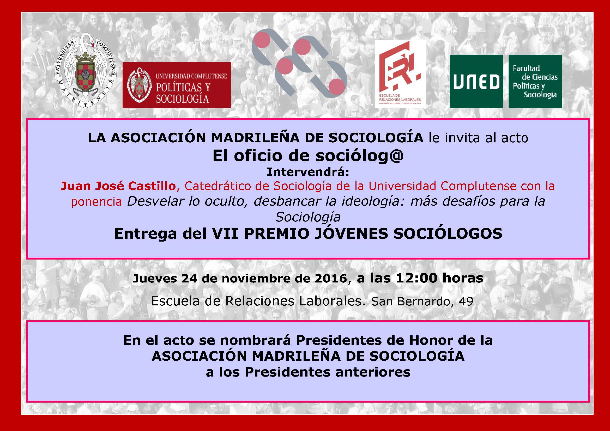 INVITACIÓN AL ACTO EL OFICIO DE SOCIÓLOG@ DE LA AMS