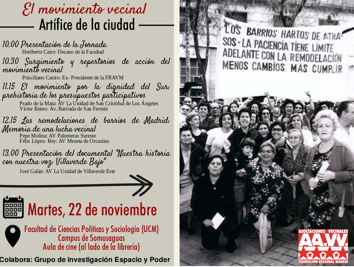 JORNADA MOVIMIENTO VECINAL (MARTES 22 DE NOVIEMBRE DE 14 A 14H)