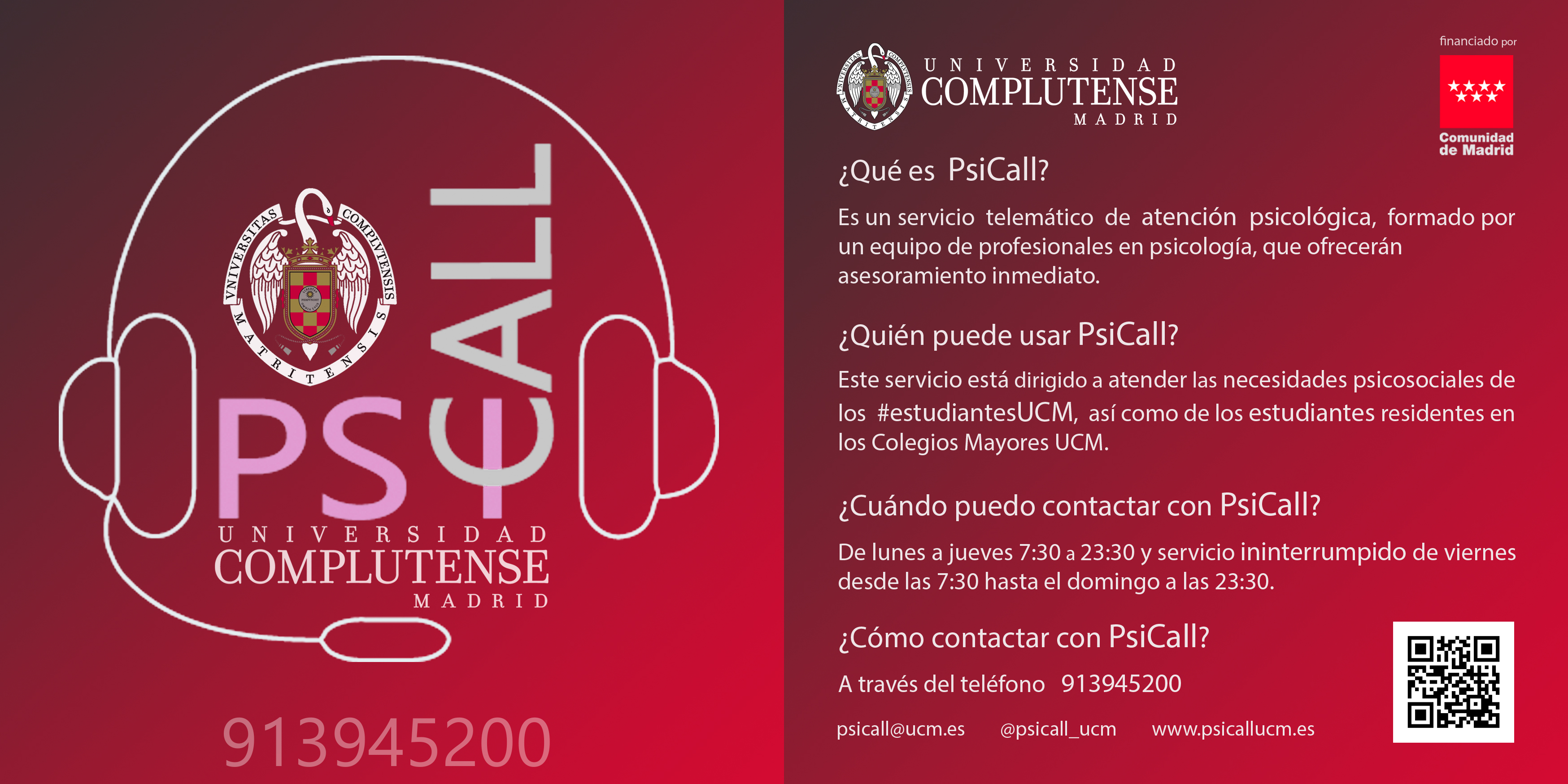 Servicio de ayuda psicológica gratuita Psicall UCM, dirigido a cubrir las necesidades psicosociales del estudiantado de la UCM
