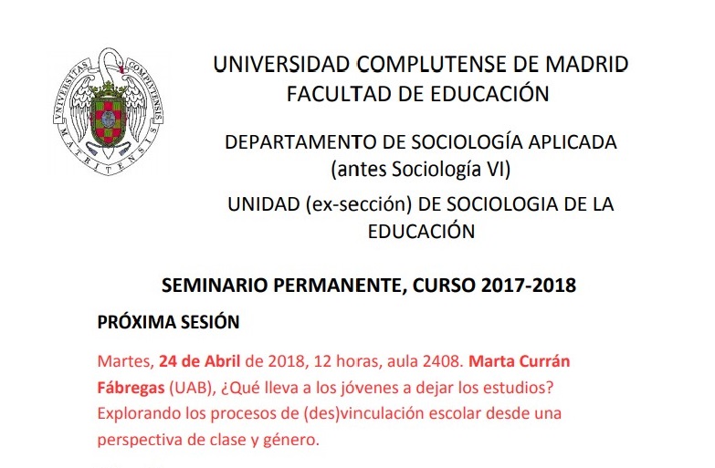 Seminario: Marta Currán, UAB, sobre abandono escolar