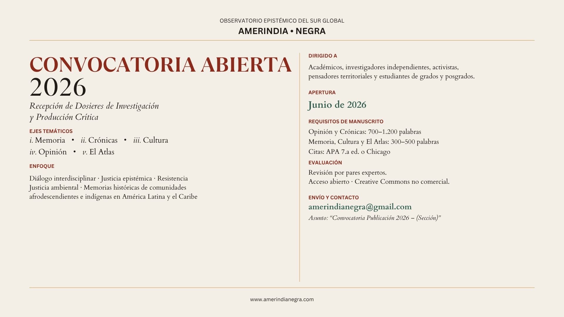 Convocatoria Abierta 2026 - Observatorio Amerindia Negra