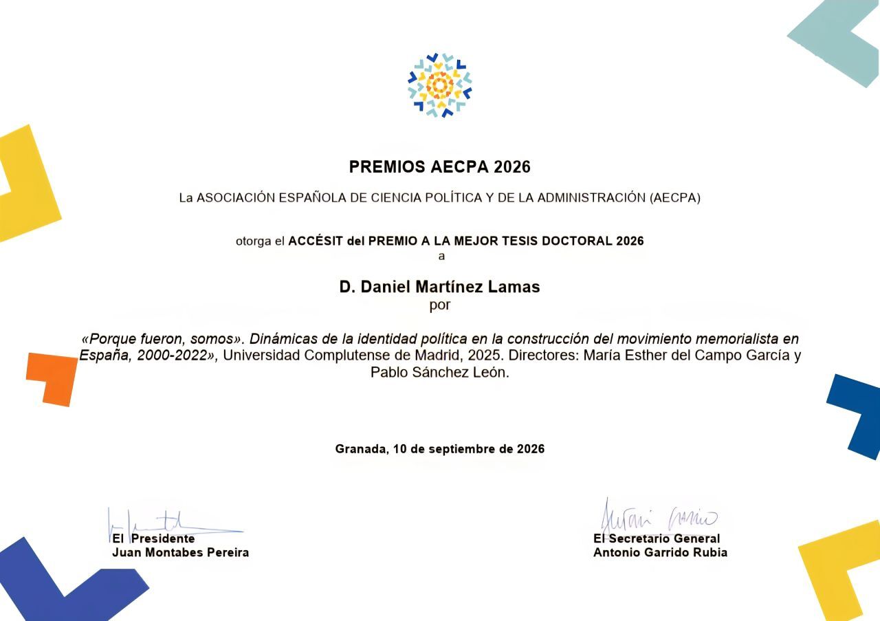La Asociación Española de Ciencia Política y de la Administración (AECPA) reconoce la tesis doctoral de Daniel Martínez Lamas
